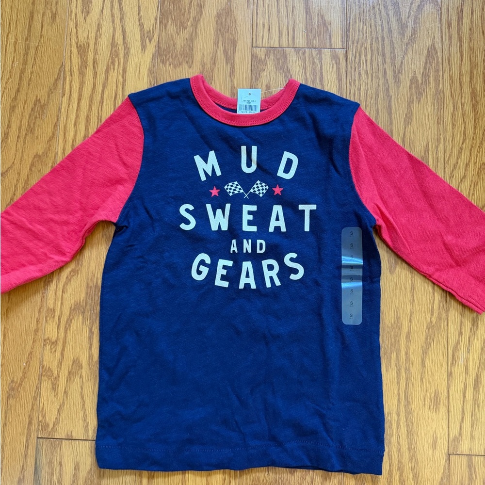 Boys Gap Kids Navy and Red Long Sleeve Shirt Mud Sweat and Gears Top Small 6-7